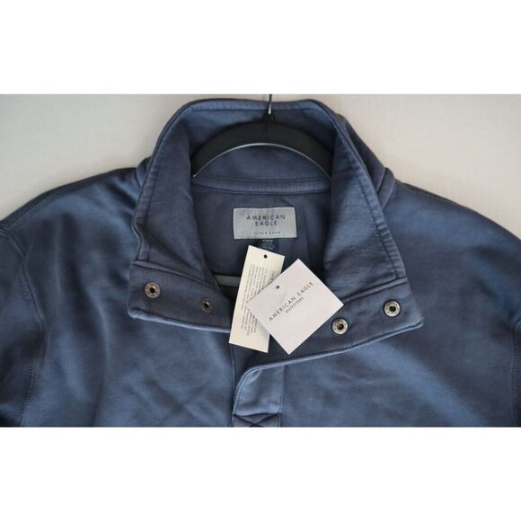 American Eagle Men's Sz M Blue Quarter-Snap Cotton Blend Mock Neck Sweatshirt - Picture 3 of 8